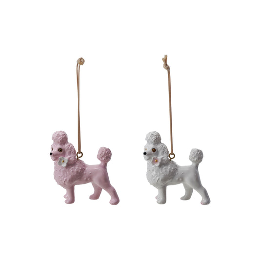 Adorno para árbol navideño de Perrito Poodle con Flor - Blanco