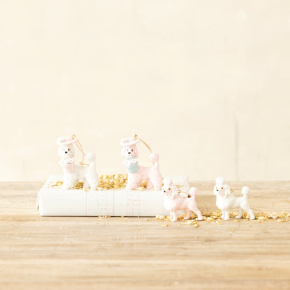 Adorno para árbol navideño de Perrito Poodle con Flor - Blanco