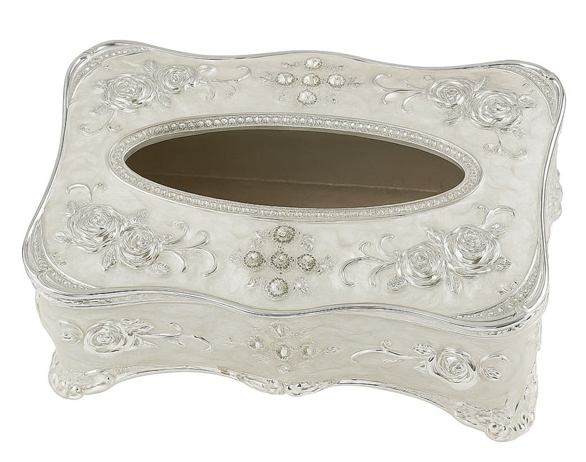 Cajita Porta Pañuelos de Peltre Acabado Plata + Caja de Terciopelo
