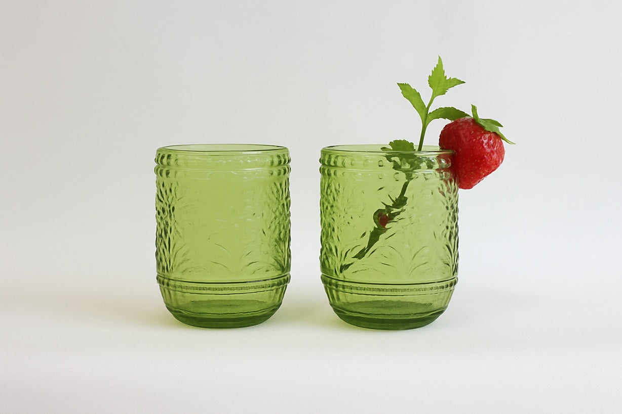 Set 2 Vasos color verde con relieve